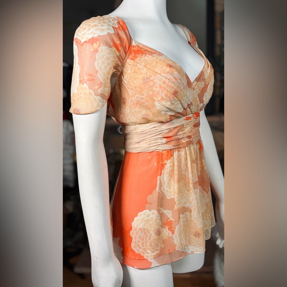 Tracy Reese 100% Silk Nectar Chrysanthemum Flowy Keyhole Back Blouse, Sz 12 - Picture 6 of 15